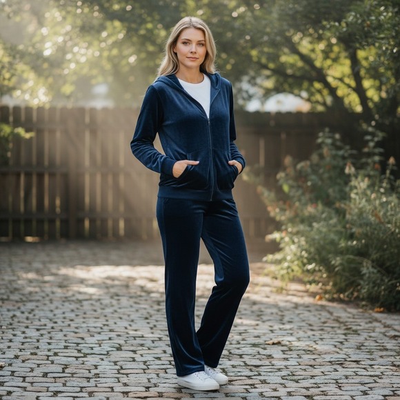 Serena Williams Signature Statement Pants - Serena Williams Signature Statement Navy Velour Tracksuit Set Hoodie Pants 1X